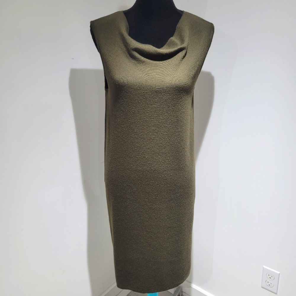 St. Michael Women's Vintage Wool Blend Sleeveless Cowl Neck Midi Dress 8 Green